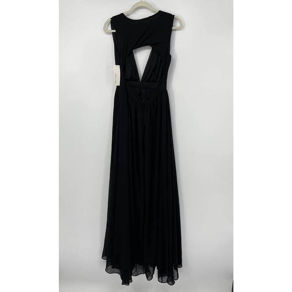 BISHOP + YOUNG BLACK PLUNGING NECKLINE FLOWY SILHOUETTE MAXI DRESS MEDIUM - Picture 6 of 6